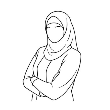 Kendine güvenen Müslüman bir kadının başörtüsü takan minimalist bir sanat portresi. Zarif tasarım, temiz çizgiler ve güçlü, profesyonel bir estetik içeriyor, güçlendirmeyi, inancı ve modern İslam kültürünü temsil etmek için mükemmel. Web siteleri için ideal.