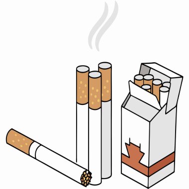 Basit, çizgi film tarzı bir çizim. Bir paket sigara, iki sigara ve bir tane de yanmamış sigara. Sigara, bağımlılık ya da sağlık riskleriyle ilgili makaleler ya da tasarımlar için mükemmel. Vektör biçimi yüksek kaliteyi sağlarName 