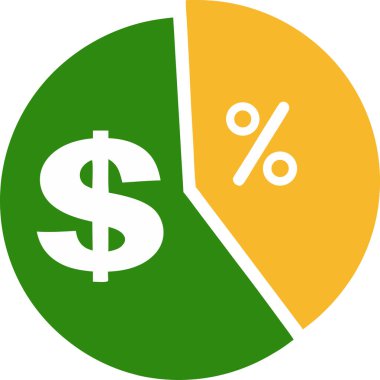 Finansal verileri gösteren resimli pasta grafiği, bir dolar işaretinin yanında yüzde dağılımını gösteriyor. Sunumlar, raporlar ve finans, yatırım, bütçe ve ekonomik analizlerle ilgili makaleler için ideal. Görsel olarak finansörü temsil ediyor