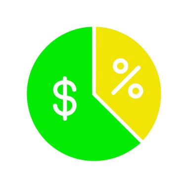 Canlı bir pasta grafiği, iş, yatırım veya bütçe bağlamlarındaki yüzde tahsislerini göstermek için ideal bir mali çöküşü görsel olarak temsil eder. Yeşil ve sarı bölümler açıkça dolar bazlı bir yüzdeyi gösteriyor, başkanlar için mükemmel.
