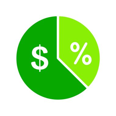 Canlı bir yeşil pasta grafiği, finansal büyüme, kar veya bütçe tahsisi için net, kısaca bir dolar işareti ve yüzdelik gösteren finansal verileri görsel olarak temsil eder. Busine ile ilgili sunumlar, raporlar ve web siteleri için ideal