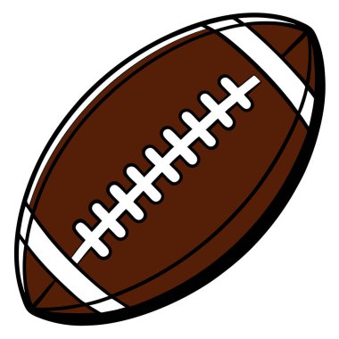 Amerikan futbolunun grafiksel bir çizimi, spor temalı tasarımlar için mükemmel. Kahverengi domuz derisi top detaylıdır, bağcıklar ve doku gösterilir. İnternet siteleri, basılı materyaller veya futbol, spor, yarışma ve