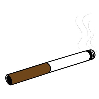 Beyaz arka planda izole edilmiş yanan bir sigaranın basit, minimalist çizgi film çizimi. Sigara, bağımlılık, sağlık riskleri ve tütün kontrolüyle ilgili makaleleri ve tasarımları resmetmek için mükemmel. Grafik vektörü öldü.