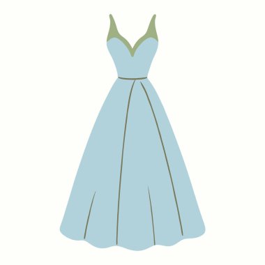 Zarif açık mavi balo elbisesi vektör çizimi, moda tasarımı, düğün davetiyeleri veya balo ile ilgili projeler için mükemmel. Bu kesme şablonu temiz beyaz arka planda zarif, kadınsı bir elbise tasarımı içerir, çeşitli uygulamalar için idealdir..