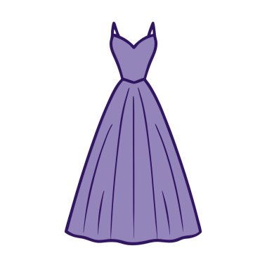 Zarif mor bir balo elbisesinin sofistike bir çizimi. Moda blogları, web siteleri, davetiyeler ve tasarım projeleri için mükemmel. Bu vektör grafiği basit ama zarif bir siluet içeriyor. İşinize kadınsı bir cazibe katmak için ideal.