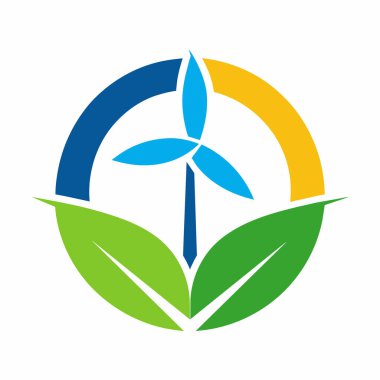 Dairesel bir yaprak dizaynı içinde, temiz ve yenilenebilir enerjiyi temsil eden stilize edilmiş bir yel değirmeni içeren çevre dostu logo. Sürdürülebilirliği, çevresel bilinci ve yeşil girişimleri destekleyen işletmeler için mükemmel. Canlı yeşil ve mavi kol.