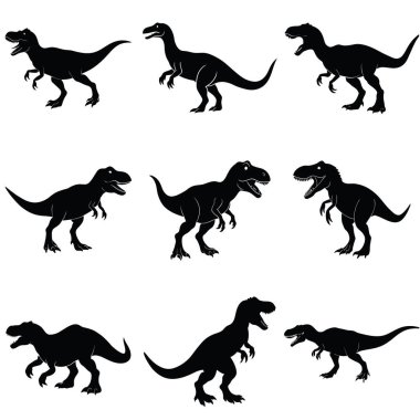 Çeşitli dinamik pozlarda çeşitli dinozor siluetleri koleksiyonu. Eğitici materyaller, çocuk kitapları ya da tarih öncesi bir temaya ihtiyaç duyan tasarım projeleri için mükemmel. Yüksek çözünürlüklü vektör biçimi canlı ve ölçeklenebilir görüntüler sağlar. İçindekiler: