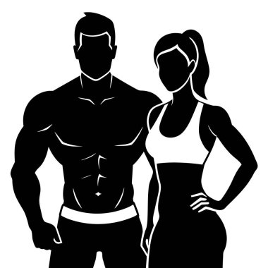 Kaslı bir erkek ve kadının siluetleri, güçlü bir fitness takımı. Spor salonu pazarlaması, fitness web siteleri ya da sağlık ve sağlık yayınları için ideal. Gücü, takım çalışmasını ve sağlıklı bir yaşam tarzını temsil eder. Görüntü kalitesi çok iyi.