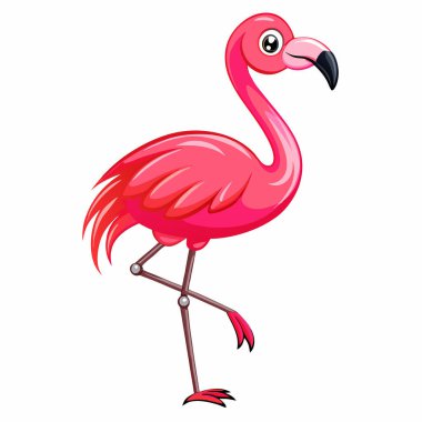 Sevimli çizgi film flamingosu yaz tasarımları için mükemmel. Canlı pembe, neşeli bir poz. İnternet siteleri, tebrik kartları, çocuk kitapları ve tropikal temalı projeler için ideal. Yüksek çözünürlüklü vektör çizimi, kolayca ölçeklenebilir. Clipart tarzı, neşeli ve