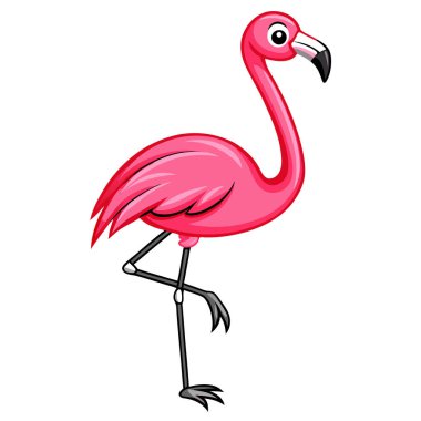 Sevimli pembe flamingo karikatür çizimi, yaz tasarımları için mükemmel. Canlı vektör grafiği, sevimli, oyuncu bir kuş karakteri içeriyor. İnternet siteleri, tebrik kartları, çocuk kitapları ve tropikal temalı projeler için ideal. Mutlu, komik bir ifade.  