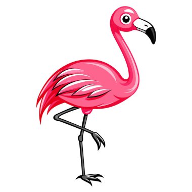 Neşeli çizgi film pembe flamingo çizimi, yaz tasarımları için mükemmel. Canlı renkler, beyaz arka planda izole edilmiş. Web siteleri, broşürler, çocuk ürünleri ve daha fazlası için ideal. Şirin, oyuncu ve eğlenceli vektör grafiği.