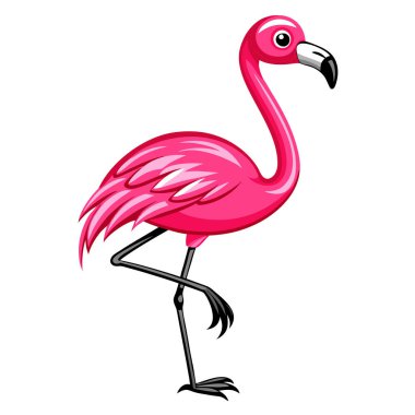 Pembe flamingonun canlı karikatür çizimi, yaz tasarımları, plaj temaları ya da çocuk projeleri için mükemmel. Bu oyuncu karakter beyaz bir arkaplanda izole edilmiştir ve parlak, neşeli renkler içerir. Web siteleri, broşürler ve Soci için ideal.