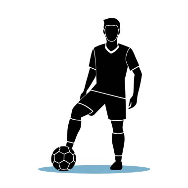 Dinamik pozisyondaki bir erkek futbolcunun silueti. Sporla ilgili tasarımlar, web siteleri ya da güçlü, minimalist bir grafik gerektiren sunumlar için mükemmel. Yüksek çözünürlüklü vektör çizimi, kalite kaybı olmadan kolayca ölçeklenebilir. Taşra için ideal.