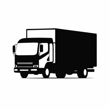 Bir teslimat kamyonunun parlak siyah silueti, kargo taşımacılığı, lojistik ve nakliye için ideal. İnternet siteleri, sunumlar ya da modern grafik gerektiren pazarlama materyalleri için mükemmel. Bu monokrom simgesi hızı simgeler, 
