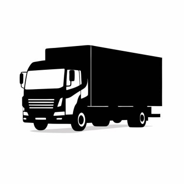 Bir kamyonun siyah silueti. Teslimat, lojistik, ulaşım ya da nakliye için ideal. Basit, etkili bir grafik gerektiren web siteleri, sunumlar veya pazarlama materyalleri için mükemmel. Ticari kullanım için uygun. Temiz, minima