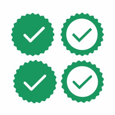 Web tasarımı, sunumlar ve pazarlama materyalleri için mükemmel yeşil işaretli mühür simgeleri. Bu vektör çizimleri onay, başarı ve kaliteyi temsil ediyor. Tamamlama, doğrulama ya da olumlu geri bildirim için ideal. Yüksek resol