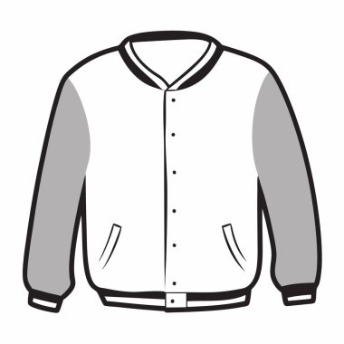 Boş bir okul ceketi şablonunun yüksek kalite vektör çizimi. Kıyafet tasarımı, modeller ve sunumlar için mükemmel. Özelleştirilebilir bir tasarım alanı sunan beyaz bir vücut ve gri kollar. Tasarımlarınızı veya yaratıcınızı göstermek için ideal