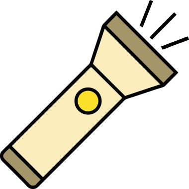 Işık huzmesi yayan parlak bir el fenerinin basit, minimalist vektör simgesi. Güvenlik, güvenlik ve geceyle ilgili tasarımlar için mükemmel. Sarı ve bej ana hatlı stil çeşitli uygulamalar ve markalaşmaya kolayca adapte edilebilir. Web sitesi için ideal