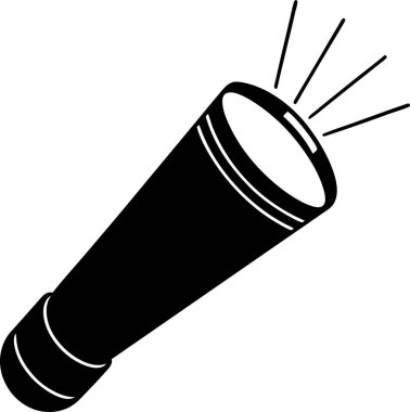 Bir el feneri ikonunun basit, minimalist siyah beyaz çizimi. Güvenlik, ekipman ya da teknolojiyle ilgili projeler için mükemmel. Vektör grafiği temiz bir siluet içerir, çeşitli arka plan ve tasarımlar için idealdir. Yüksek çözünürlüklü, tran