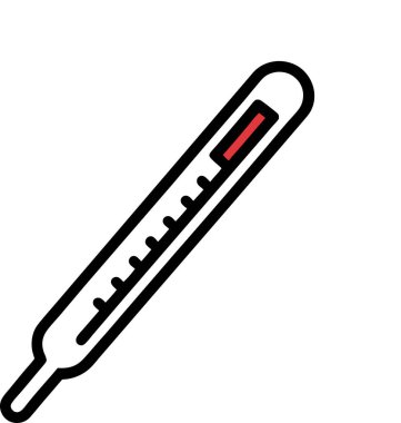 Tıbbi termometrenin temiz vektör simgesi, sağlık siteleri, uygulamalar ve sunumlar için mükemmel. Kırmızı, beyaz ve siyah basit çizgi çizimi, sıcaklık kontrolü, ateş teşhisi ve sağlık izleme. Tıp profesörü için ideal.