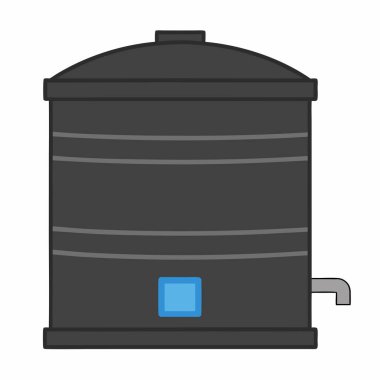 Endüstriyel, tarımsal veya belediye su sistemi şemaları, sunumlar ve eğitim materyalleri için mükemmel büyük bir su depolama tankının basit siyah ve beyaz vektör çizimi. Kolayca entegrasyon için beyaz arkaplanda izole