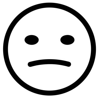 Hayal kırıklığına uğramış bir yüz ifadesini tasvir eden basit bir siyah-beyaz vektör ikonu. Web siteleri, uygulamalar ve olumsuz geri bildirim, tatminsizlik veya mutsuzluk iletmek için ideal. Müşteri değerlendirmelerini resmetmek için mükemmel, kullanıcı deneyimi