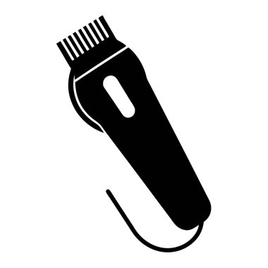 Elektrikli saç makasının gösterişli, minimalist vektör çizimi. Berber dükkanları, salonlar ve kişisel bakım markaları için mükemmel. Web siteleri, uygulamalar ve pazarlama malzemeleri için ideal. Siyah beyaz siluet ve simge seçeneklerini içerir. Basit, temiz d