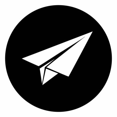 Beyaz kağıttan bir uçağın siyah bir dairedeki temiz, minimalist vektör simgesi. Basit, modern bir seyahat ya da iletişim sembolü gerektiren internet siteleri, uygulamalar ve sunumlar için mükemmel. Hız, ulaştırma ve mesajlaşmayla ilgili kavramlar için idealdir. Yüksek çözünürlük