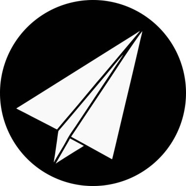 Kağıt uçağın parlak, minimalist vektör ikonu, temiz bir siyah çember arka planına ayarlanmış. Seyahat, mesaj, hız ya da teslimat için mükemmel. Bu basit, geometrik tasarım web siteleri, uygulamalar ve markalaşma malzemeleri için idealdir. Şey... 