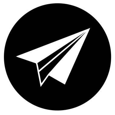 Parlak, minimalist bir siyah daire ikonu. Beyaz kağıttan bir uçak. Seyahat, iletişim, hız ya da teslimatı temsil etmek için mükemmel. Temiz vektör grafiği, web siteleri, uygulamalar ve sunumlar için ideal. Basit, modern tasarım kolayca adapte edilebilir t