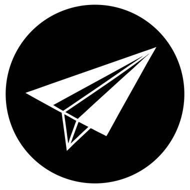 Siyah kağıttan bir uçağın beyaz bir dairedeki temiz, minimalist vektör simgesi. Basit, modern bir seyahat ya da mesajlaşma grafiği gerektiren web siteleri, uygulamalar ve sunumlar için mükemmel. Yüksek çözünürlüklü, kolayca ölçeklenebilir. Boşluğu temsil etmek için ideal