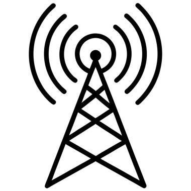 Bu simge, kablosuz sinyaller gönderen, teknoloji, bağlantı ve küresel iletişim ağlarını temsil eden bir iletişim kulesini betimliyor. Telekomünikasyon, yayıncılık, internet erişimi ve hücresel infra için ideal