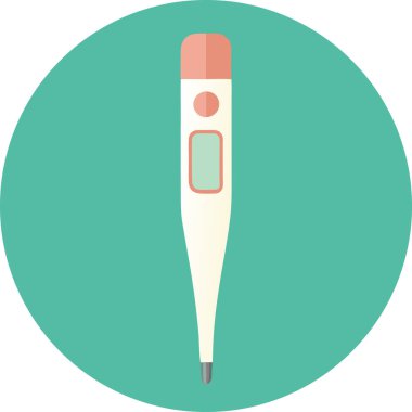 Dijital termometreyi tasvir eden bir düz dizayn ikonu, sağlık, sağlık ve sağlıkla ilgili projeler için ideal. Sıcaklık ölçümü, ateş teşhisi ve hasta kontrolünü temsil ediyor. Web siteleri, uygulamalar ve temizlik gerektiren sunumlar için mükemmel.