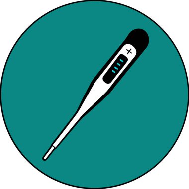 Beyaz bir dijital termometreyi tasvir eden, sağlık, sağlık, sağlık ve sağlık siteleri ve uygulamaları için ideal bir simge. Bu düz tasarım grafiği sağlık kontrollerini, sıcaklık denetimini, teşhisi ve tedaviyi sembolize ediyor. Mükemmel.
