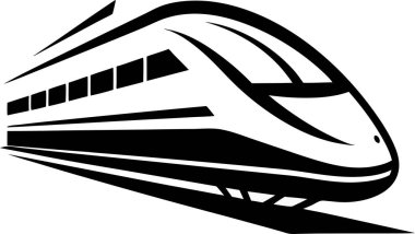 Şık, modern vektör ikonu yüksek hızlı bir tren tasvir ediyor, ulaşım, seyahat ve teknoloji temaları için ideal. İnternet siteleri, uygulamalar ve sunumlar için hız, verimlilik ve gelecekteki seyahatleri temsil eden temiz, tek renkli bir grafik gerektiriyor..