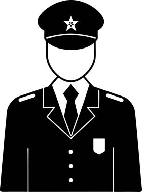 High-quality vector illustration of a military officer silhouette. Perfect for military-themed designs, websites, presentations, or applications needing a strong symbol of authority, leadership, and service.  The black and white design is easily adap