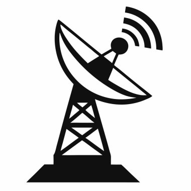 Uydu anteni tasvir eden modern, fütürist bir ikon. İletişim, teknoloji, küresel bağlantı ve veri iletimini temsil ediyor. İnternet siteleri, uygulamalar ve telekomünikasyon, yayın ve uzay kaşifi ile ilgili sunumlar için ideal