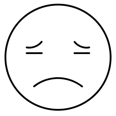 Üzgün surat emojisi simgesinin basit bir çizgisi. Web siteleri, uygulamalar, sosyal medya ve mutsuzluğun minimalist, siyah-beyaz çizimi, depresyon ya da moralsiz ruh hali gerektiren sunumlar için mükemmel. Vektör biçimi kayıp olmadan ölçeklenebilirliği sağlar