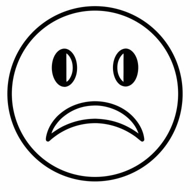 Üzgün bir yüz ifadesini tasvir eden basit, minimalist siyah beyaz bir ikon. Dijital dizaynlarda, web sitelerinde veya sunumlarda olumsuz duyguları, mutsuzluğu veya hayal kırıklığını temsil etmek için mükemmel. Temiz, tek renkli stil, tüm alanda çok yönlülüğü sağlar. 