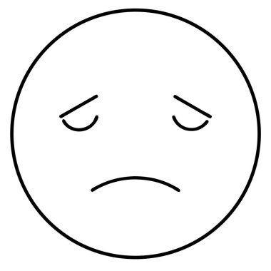 Üzgün surat emojisinin minimalist çizgisi çizimi. Dijital tasarımlarda, web sitelerinde ya da sunumlarda olumsuz duyguları, morali bozuk ya da mutsuzluğu ifade etmek için mükemmel. Basit siyah-beyaz vektör grafiği, kolayca ölçeklenebilir ve çeşitli biçimlere uyarlanabilir. 
