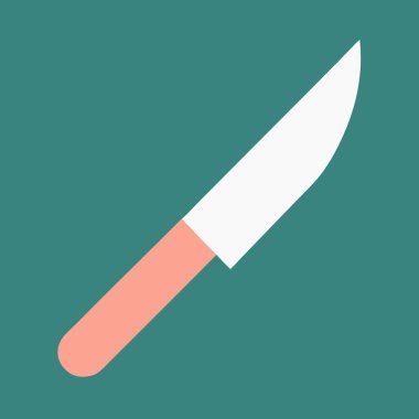 Mutfak bıçağının basit, minimalist vektör simgesi. Yemek pişirme uygulamaları, web siteleri ya da mutfak temalı tasarımlar için mükemmel. Beyaz arka planda pembe ve deniz mavisi renkleri olan temiz ve modern bir estetik. Tasarım kolayca ölçeklenebilir ve sertleşebilir.