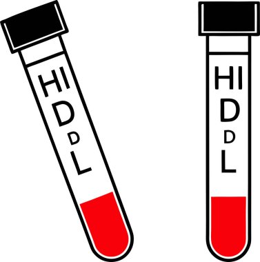 HDL ve LDL kolesterol etiketli kan test tüplerinin vektör çizimi. Kolesterol testi, lipit panelleri ve önleyici sağlık hizmetleri ile ilgili tıbbi web siteleri, broşürler veya eğitim materyalleri için idealdir. Temiz, modern grafik tasarımı.
