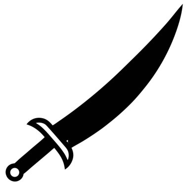 Orta Doğu ve Osmanlı kültürleri için tarihsel olarak önemli olan kavisli bir kılıç olan bir kılıcın katıksız siyah ve beyaz vektör çizimi. Askeri tarih, savaş ya da İslam sanatı üzerine projeler için mükemmel. Basit, simgesel siluet çok yönlüdür. 