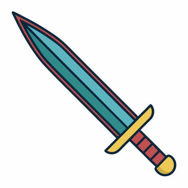 Canlı çizgi film kılıcı, UI oyunu için mükemmel, varlıklar, ya da oyuncu çizimler. Renkli, basit bir tasarım keskin bir bıçağı ve oyuncu bir sapı var. Projelerinize kolayca entegre olabilmek için beyaz arkaplanda izole edilmiş vektör biçimi. c için ideal