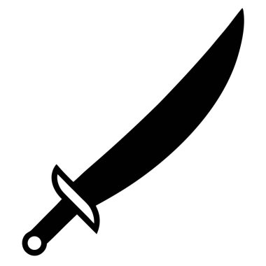 Orta Doğu ve Osmanlı kültürlerinde tarihsel olarak önemli olan kavisli bir kılıç olan bir kılıcın çarpıcı siyah beyaz çizimi. Tarih, ordu, İslam veya Arap tasarımı ile ilgili projeler için idealdir. Minimalist siluet sunar