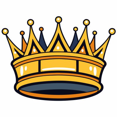 Kral, altın taç, monarşiyi, gücü ve başarıyı temsil etmek için mükemmel. Bu karikatür tarzı vektör çizimi logolar, amblemler ya da klasik zarafete ihtiyaç duyan her tasarım için idealdir. Beyaz arka planda basit ve izole bir tasarım.