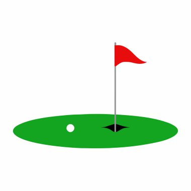 Golf deliğindeki yeşil bir bayrağın basit, minimalist bir temsili. Golfle ilgili tasarımlar, web siteleri ve sunumlar için mükemmel. Beyaz arka planda temiz ve izole bir tasarım, çeşitli uygulamalar için uygun. Simgeler ve sembol için ideal
