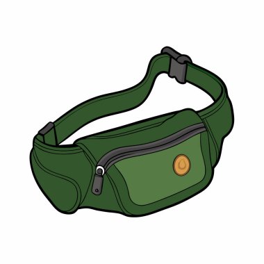 Şık yeşil kalça çantası, seyahat veya günlük kullanım için mükemmel. Ayarlanabilir kayış, fermuar kapama ve geniş bir depo. Vektör illüstrasyon, web siteleri, broşürler veya sosyal medya için ideal. Modern, moda tasarım. Hafif ve rahat..