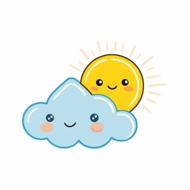 Sevimli çizgi film yıldızları ve bulut karakterleri, neşeli bir şekilde mavi gökyüzüne gülümsüyorlar. Çocuk kitapları, web siteleri ya da mutlu ve kaprisli bir dokunuşa ihtiyaç duyan her proje için mükemmel. Bu neşeli illüstrasyon parlak sarı ve mavi tonlara sahip, conve