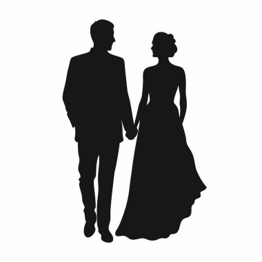 Zarif bir çiftin el ele tutuşmasının minimalist siyah beyaz vektör çizimi. Düğün davetiyeleri, tarihleri kaydetmek, romantik web siteleri ya da sofistike ve zamansız bir dokunuşa ihtiyaç duyan her proje için mükemmel. Aşkı ve bağlılığı temsil eder.